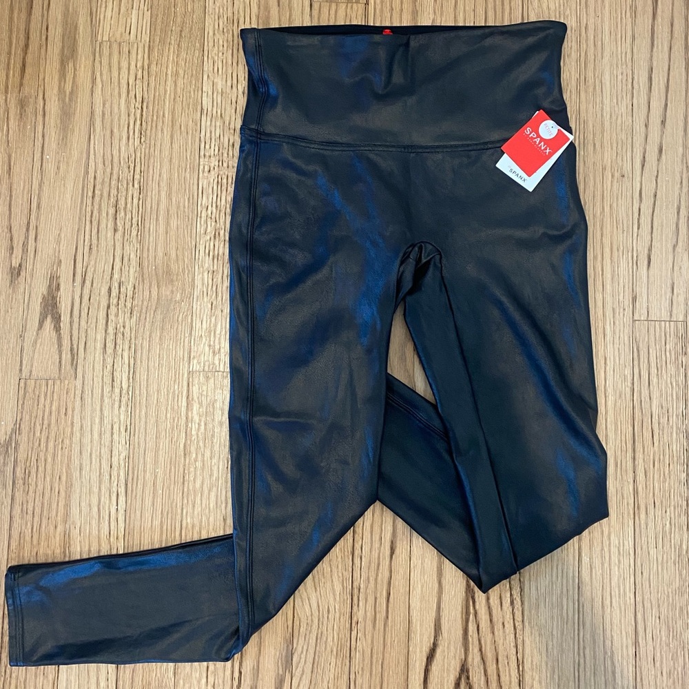Spanx Faux Leather Black Leggings - Petite L - NWT!